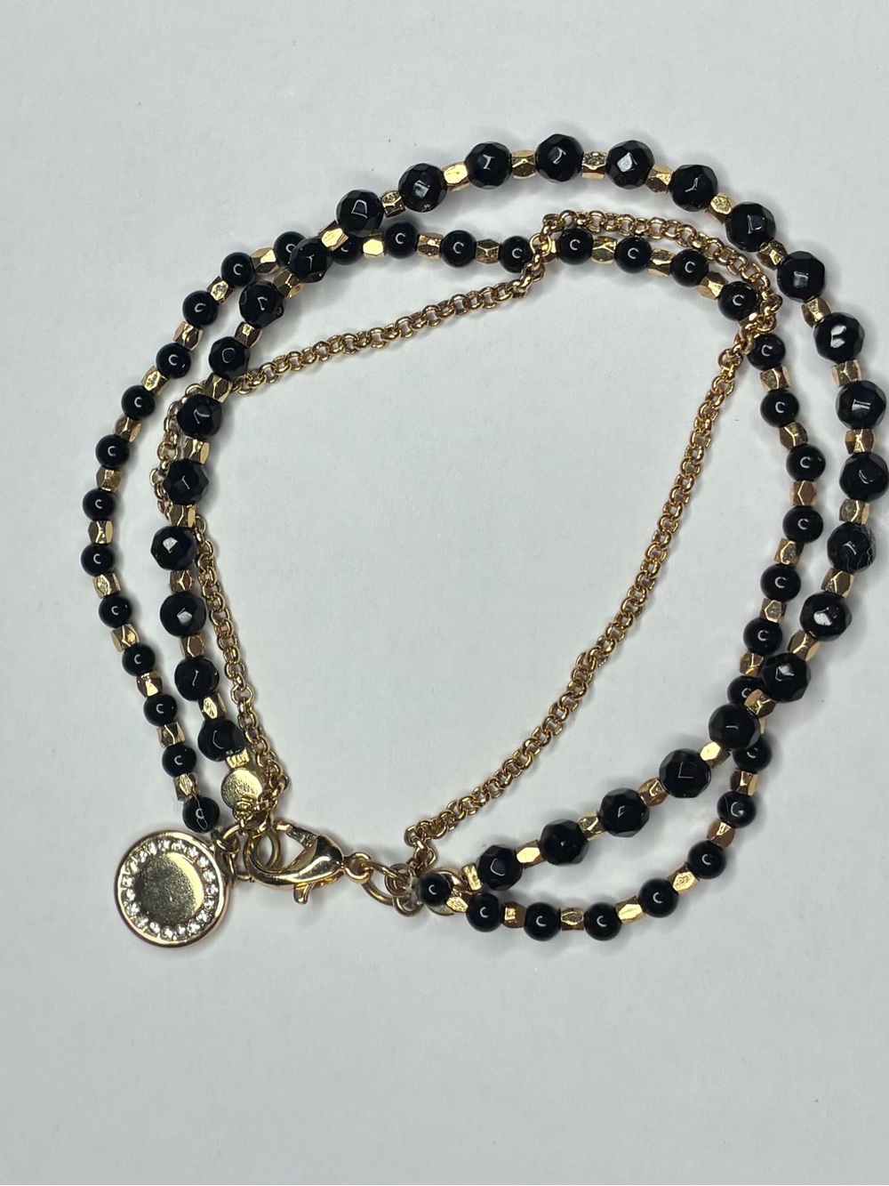 LA Gem And Jewelry Multilayered Black And Gold Colored Beaded Clasp Bracelet.